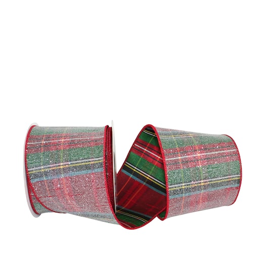 JAM Paper 4&#x22; x 10yd. Frosted Wired Alford Plaid Ribbon